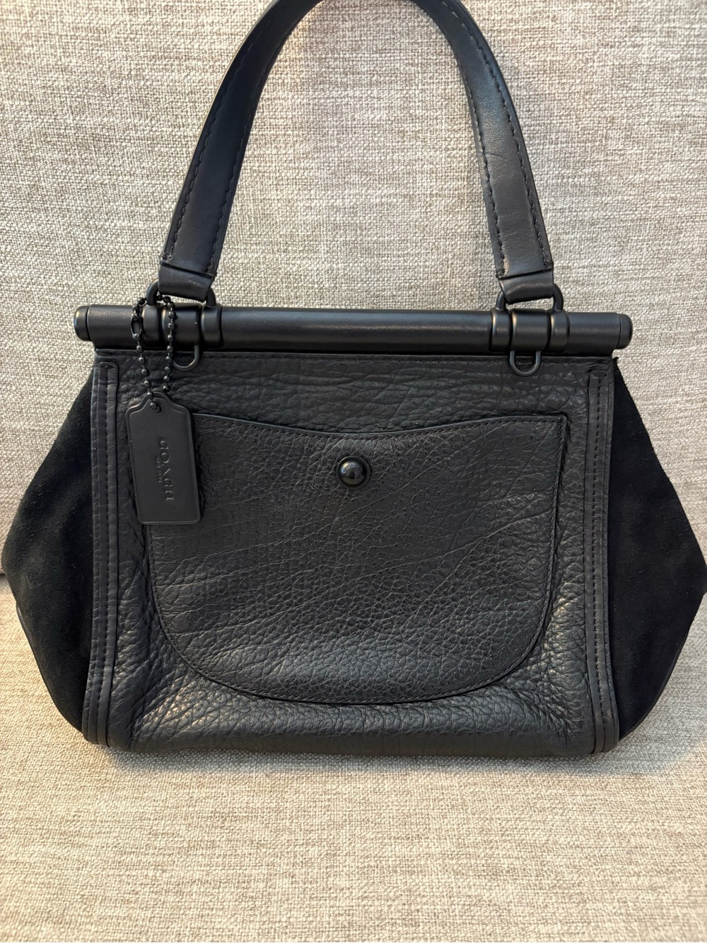 Coach Vintage Black Small Suede & Leather Satchel Top Handle Turnlock with Strap - Picture 11 of 14